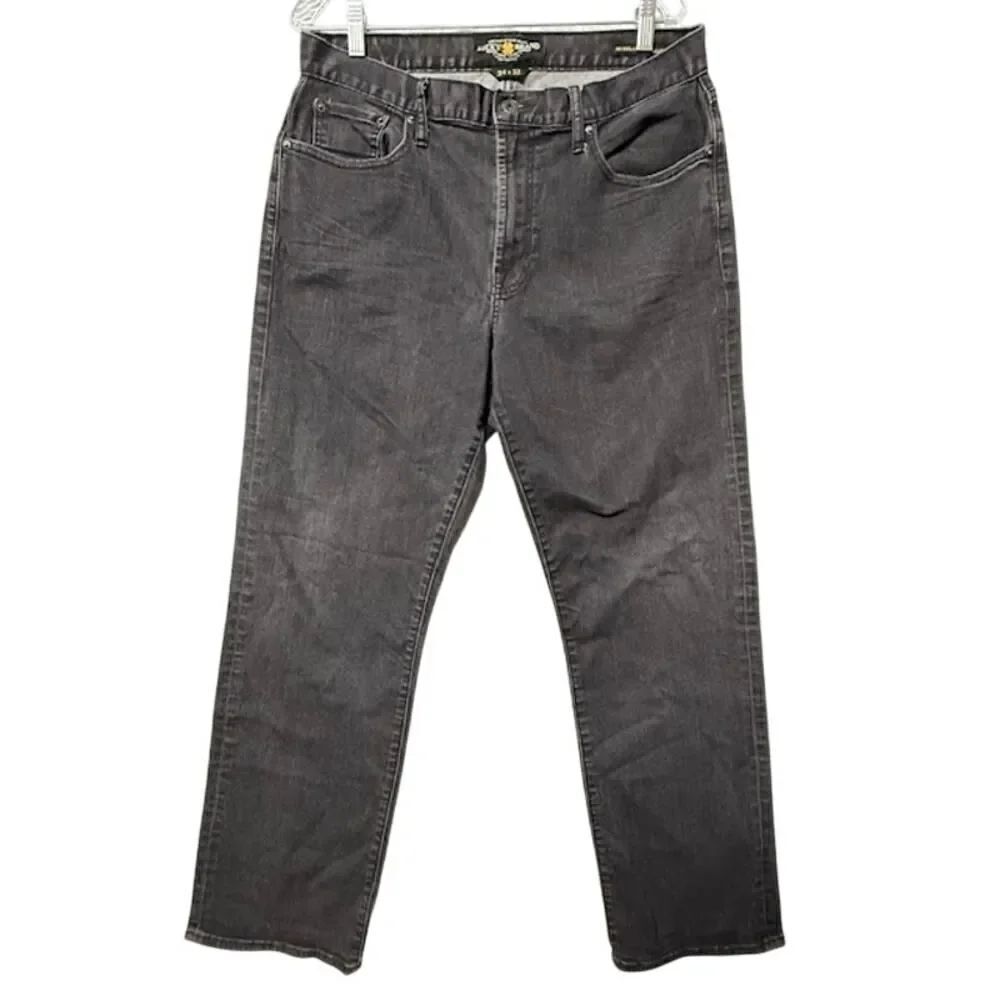Lucky Brand Mens 181 Relaxed Straight Too Tough To Die Black Faded Wash Sz 34X32